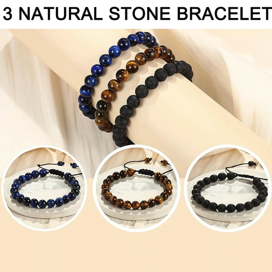 1pc 3 Style 8mm Natural Tiger Eye Lava Rock Handmade Men Bracelet Gift – NEW