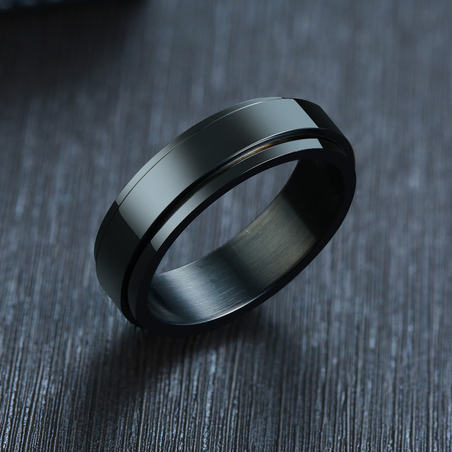 Black/Gold/Silver Spinner Polished Band 6MM Women Stainless Steel Ring Size 5-11