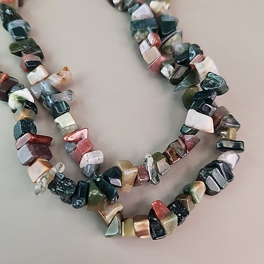 Stone Beaded Necklace Polished Chip Two Layered Jasper Variety 18.5″