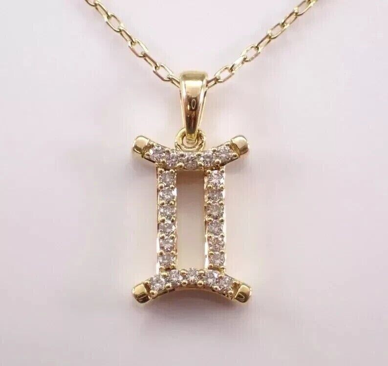 1.20 Ct Round Simulated Diamond Gemini Astrology Pendant 14k Yellow Gold Plated