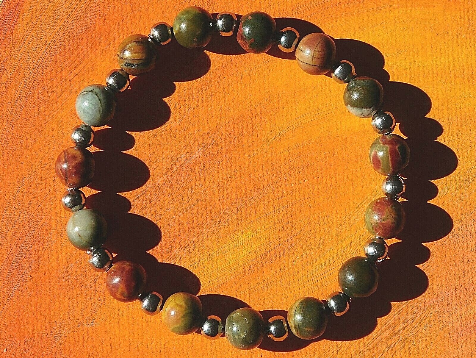 Mens / Ladies Handmade Gemstone & Steel Bracelet – Natural Picasso Jasper.