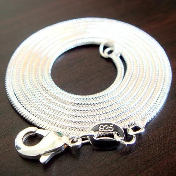 925 Sterling Silver Necklace Chain Snake Type, 2mm 16, 18, 20, 22, 24 inches