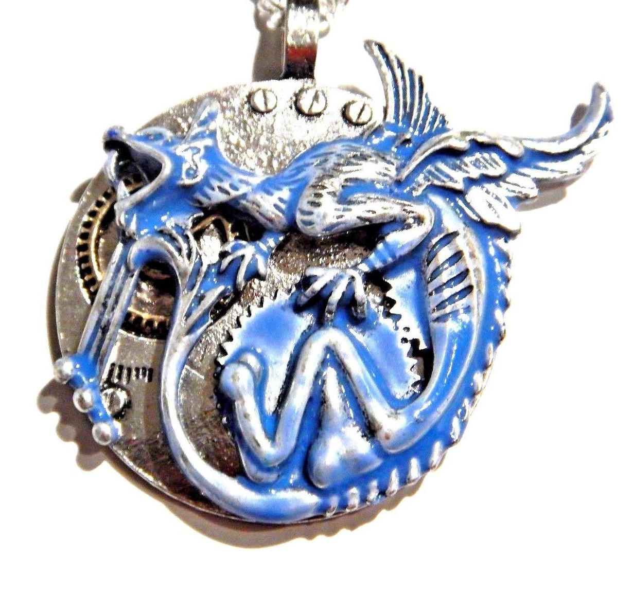 SILVER BLUE GARGOYLE PENDANT incubus demon monster devil dragon gear necklace M3