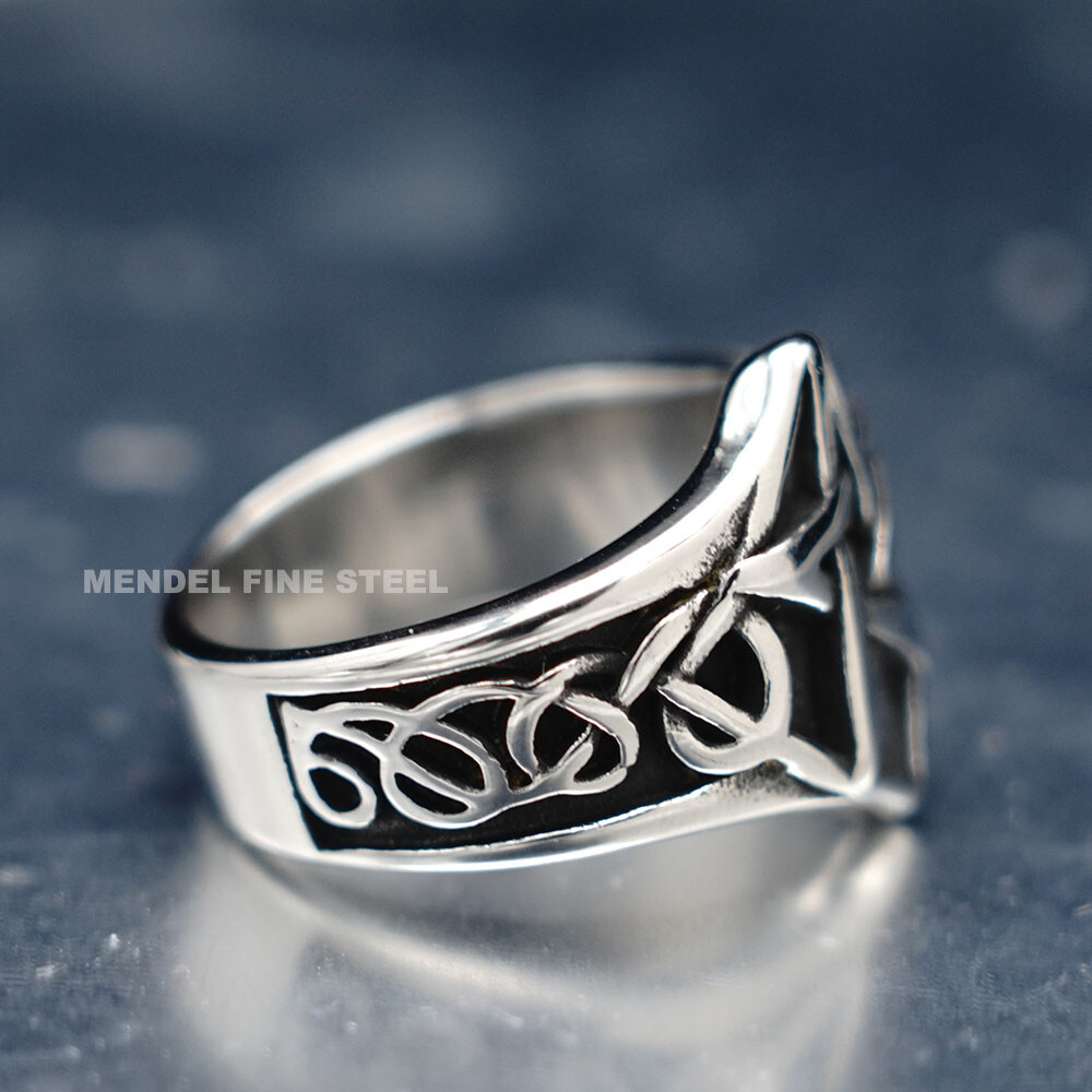 MENDEL Mens Celtic Wiccan Pagan Pentagram Star Ring Stainless Steel Size 7 8-13