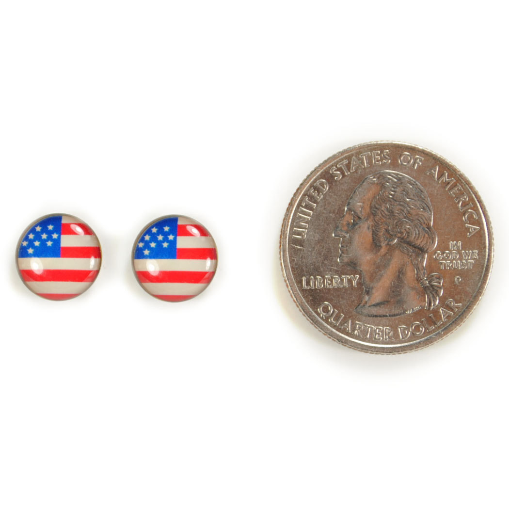 STAINLESS STEEL POST EARRINGS 10mm American Flag USA Patriotic Stud Pair Jewelry