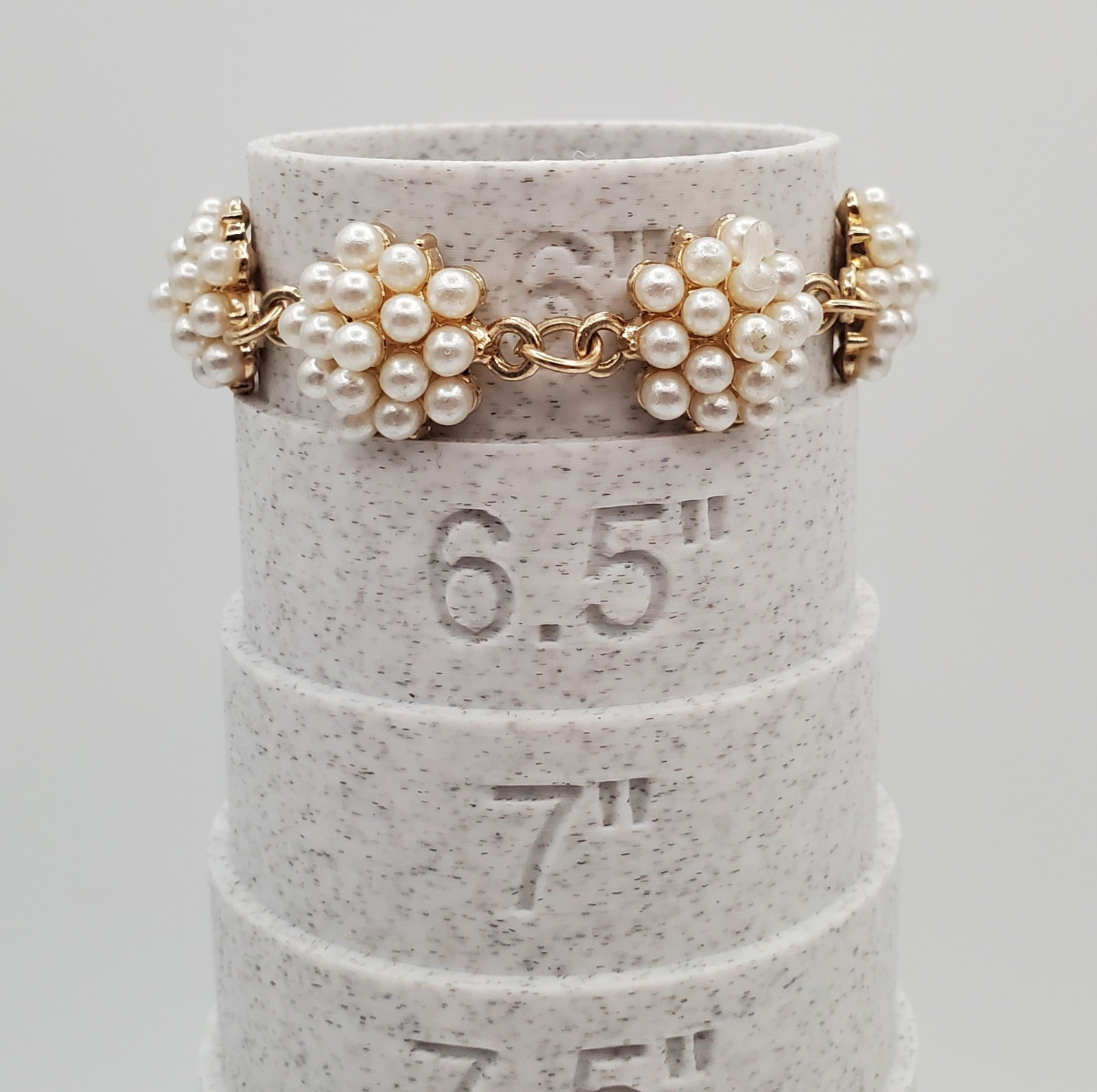 Cluster Faux Pearl Adjustable Bracelet or Anklet 6in to 10in Gold Tone Large