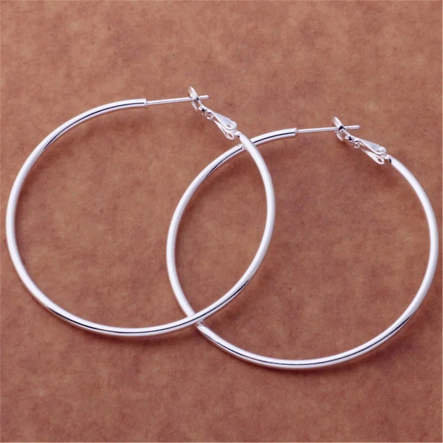 925 Sterling Silver 50mm 2” Big Round Large Thin Hoop Earrings – Free Shipping