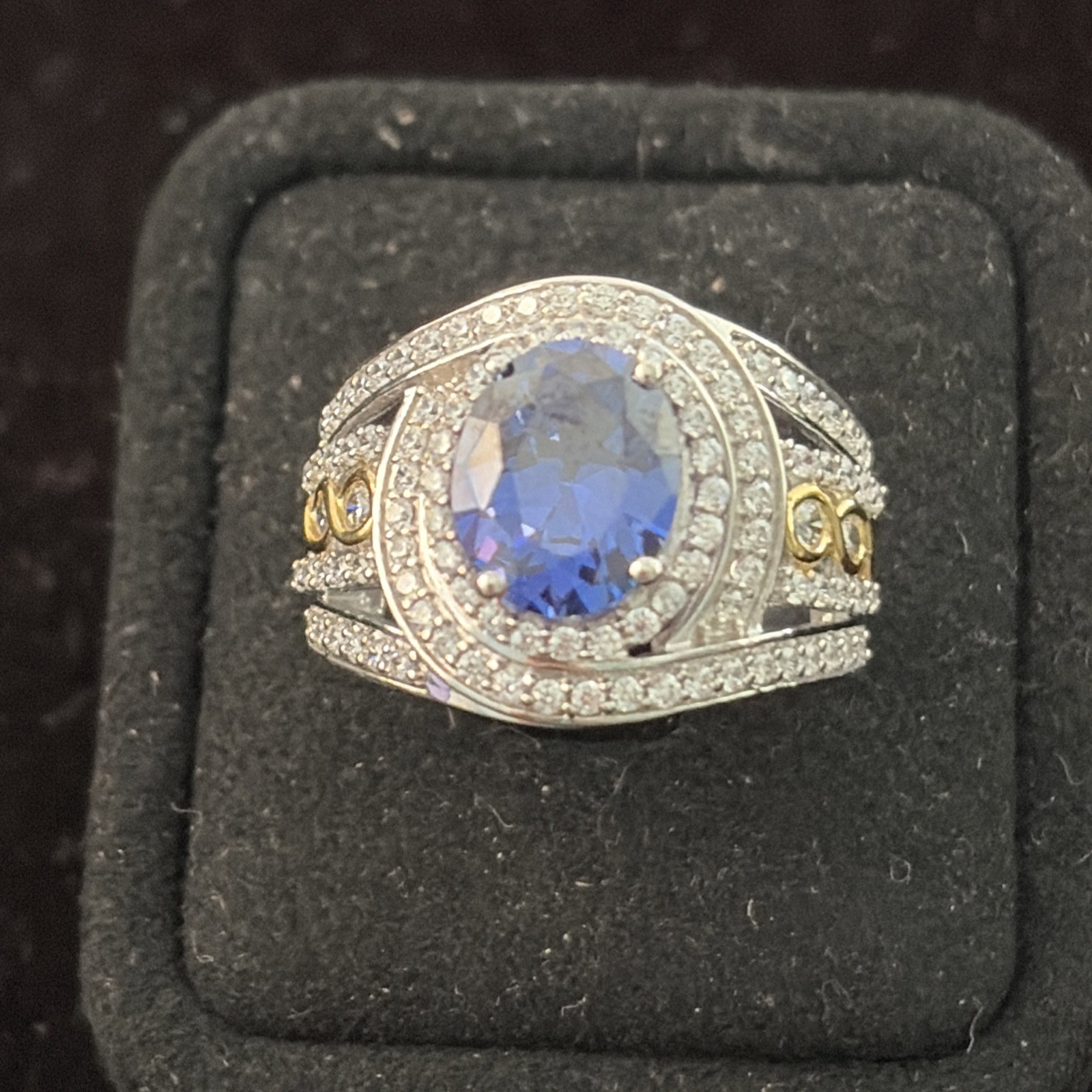 Charles Winston Bella Luce Sterling Silver Simulated Tanzanite & Diamond Ring