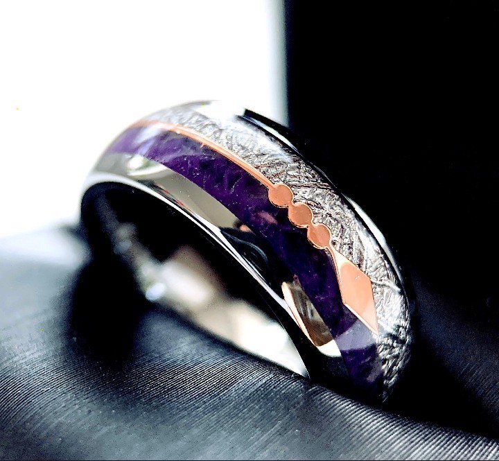 Titanium Amethyst Meteorite Band Size 7.5