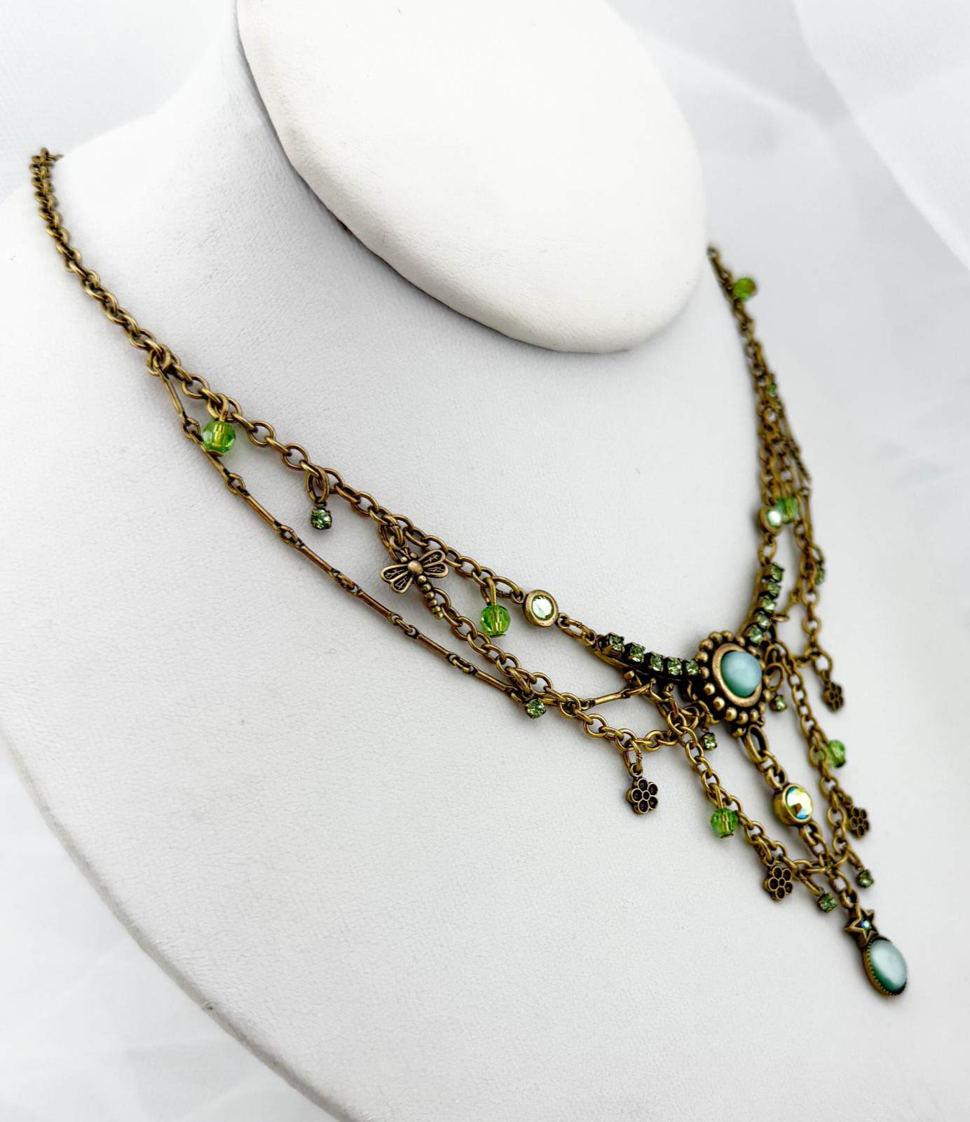 Kirks Folly Sky Blue Moonstone Blue Green Rhinestone Layered Dragonfly Necklace