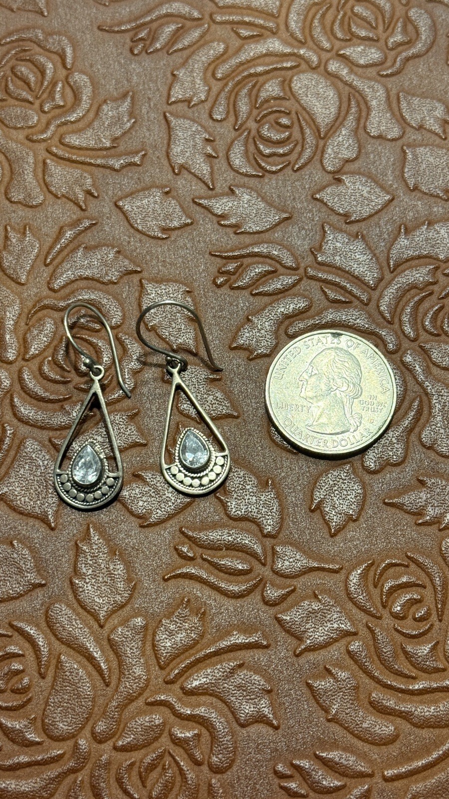 Beautiful Sterling Silver 925 ATI CZ Dangling Tear Drop Earrings