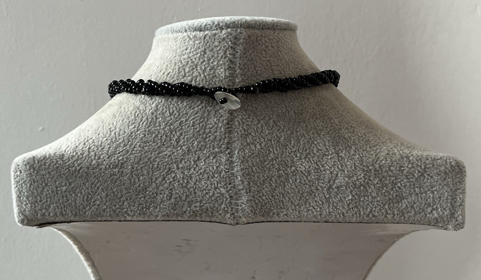 Mosaic Style Shell Pendant On Black Microbead Necklace, Very Good Condition
