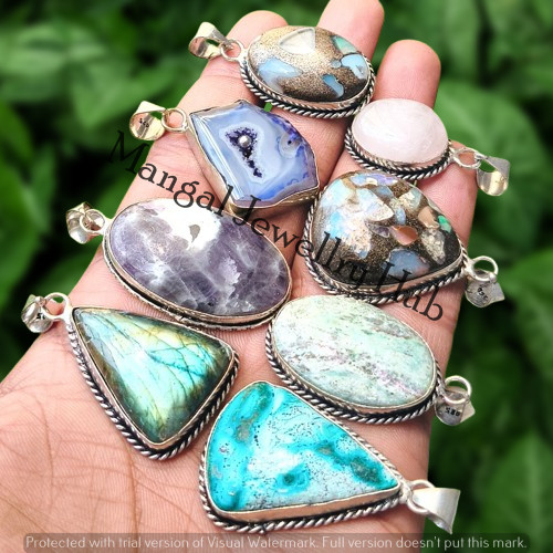 Buy Labradorite & Mix Gemstone Pendants Lot 925 Sterling Silver Plated Jewellery