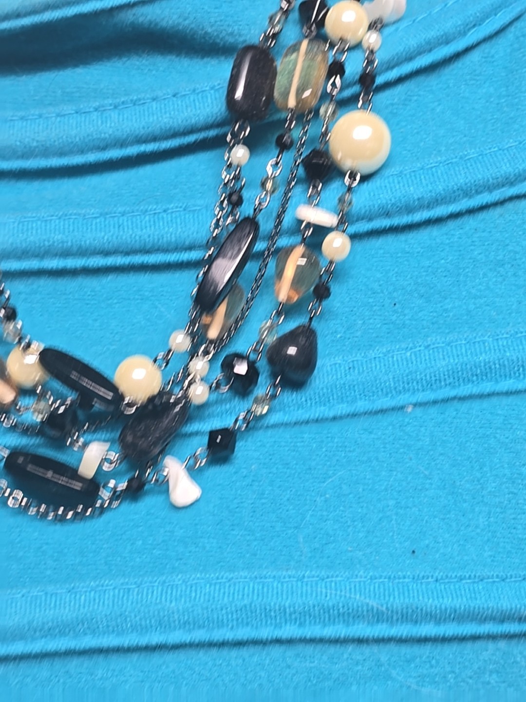 Lia Sophia Multi Strand Necklace Black White Neutral Glass Beads Faux Pearls