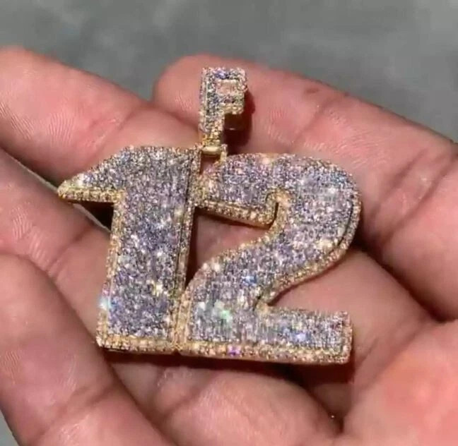 3 Ct Round Cut Simulated Diamond Customize Number Pendant 14k Yellow Gold Plated