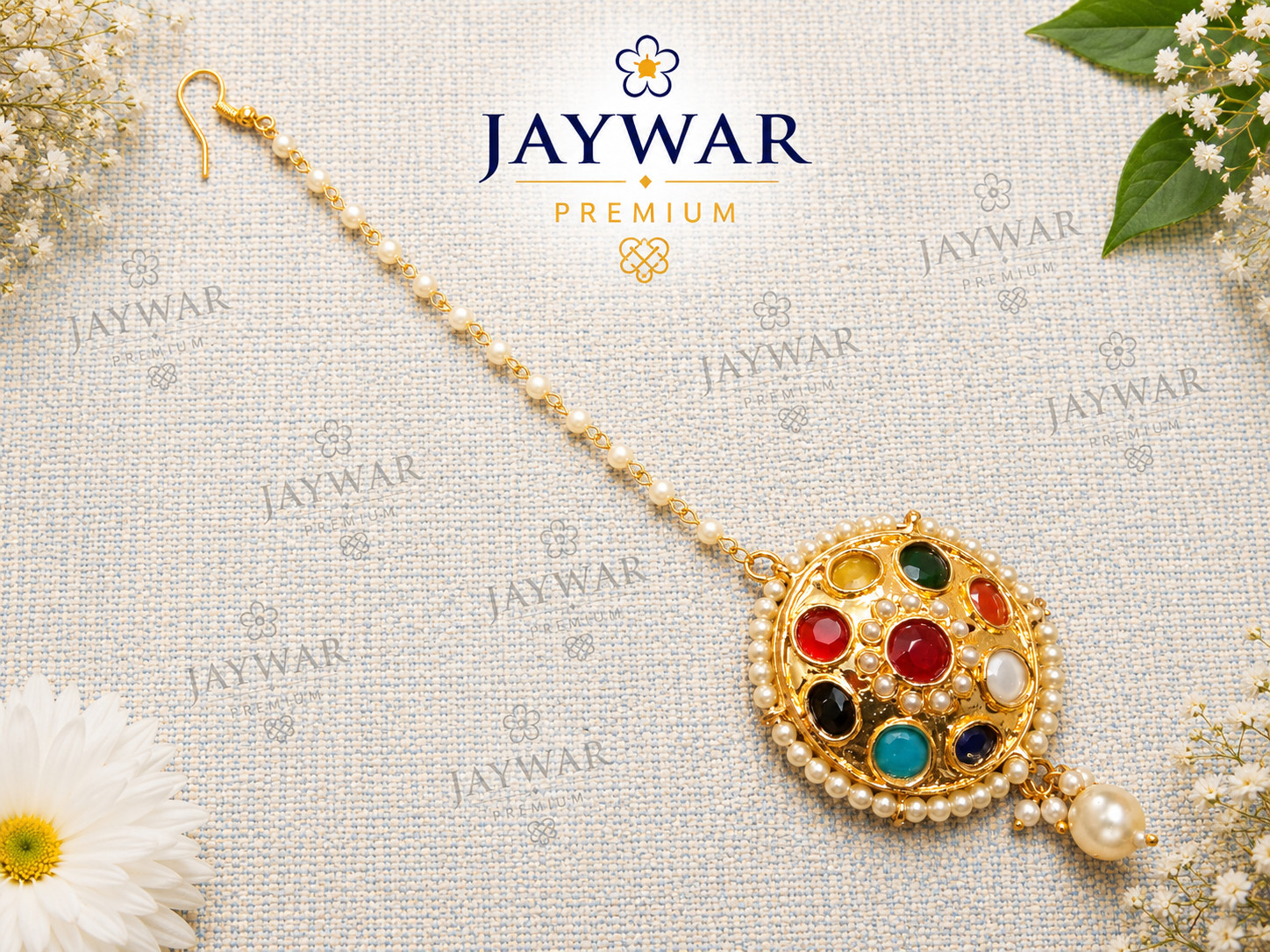 JAYWAR Kundan Maang Tikka Gold Tone Meenakari Bridal Wedding Jewelry Tika