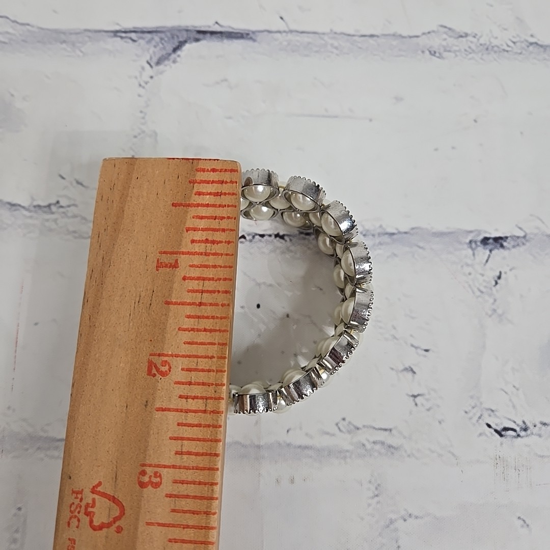 Faux Pearl Bracelet Silver 3 Strand Stretchy Wedding Formal Casual Jewelry New