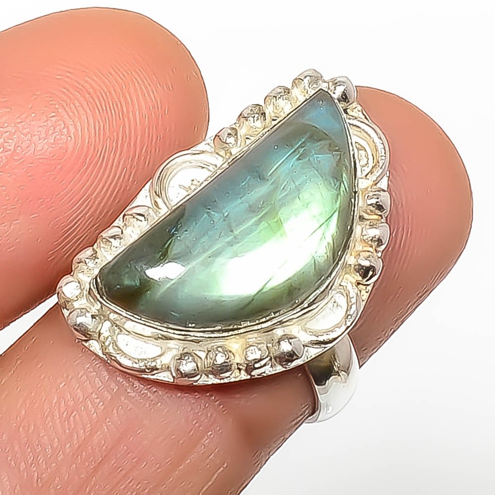 Natural Labradorite – Canada Gemstone 925 Silver Plated Ring s.7 TR7787-416