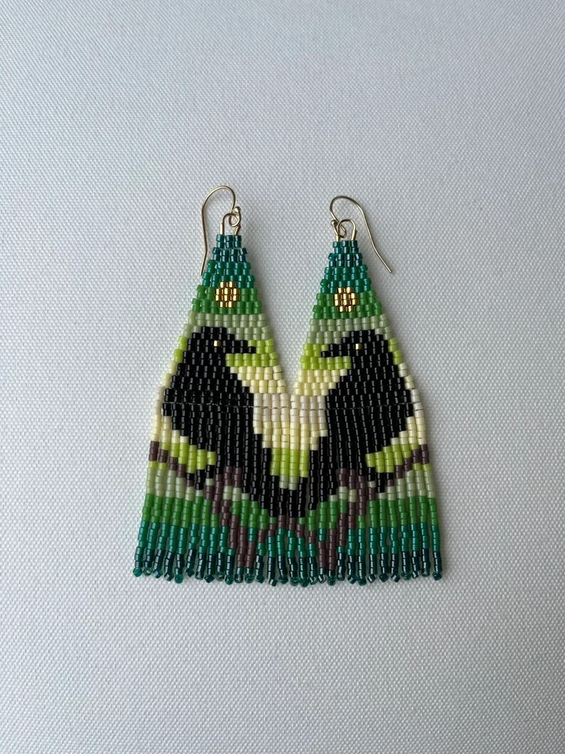 Tribal Earrings Native Large Boho American Seed Beads Handmade Earring