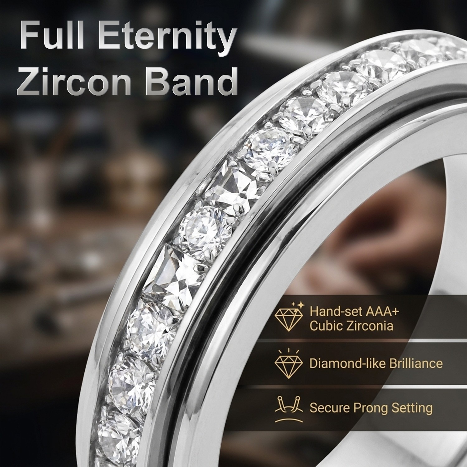Silver Copper Zircon Fidget Relieving Anxiety Rotatable Ring Gift Size 5 to 12