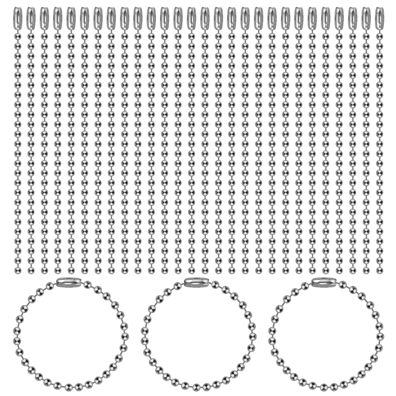 100Pcs Ball Bead Chains 4 Inch, Adjustable Metal Chains 2.4Mm, with Connectors –