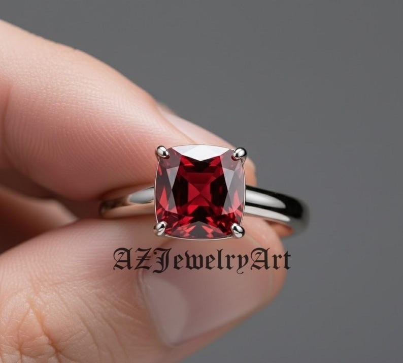 Red spinel Cushion Ring 925 Sterling Silver Women’s Engagement Ring.