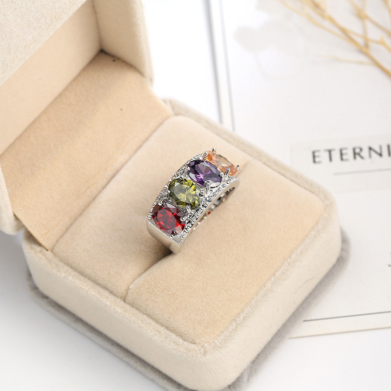 Xms Flower Multi Natural Amethyst Peridot Garnet Gemstone Silver Ring Size 6-10