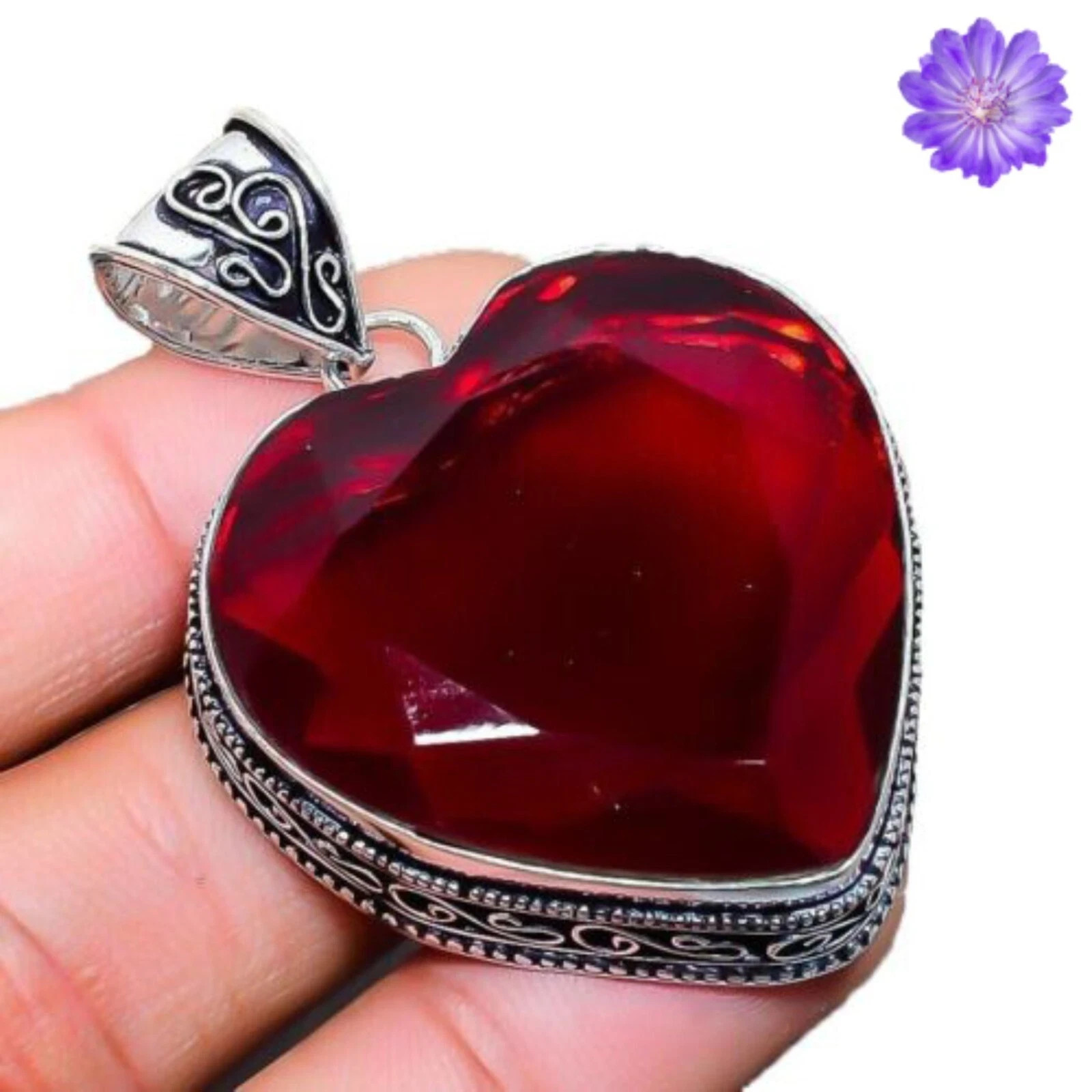 Red Garnet Gemstone Handmade 925 Sterling Silver Jewelry Heart Cut Pendant