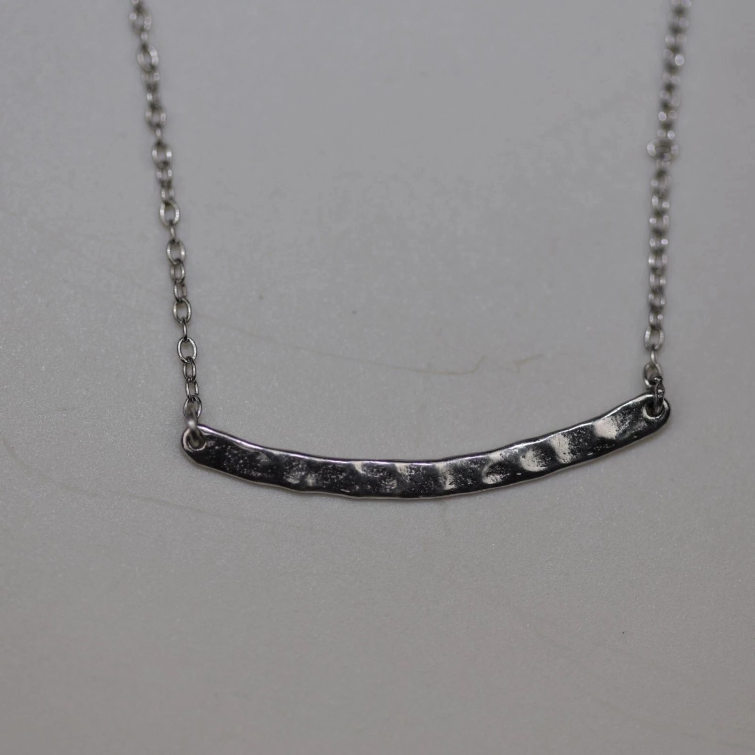 Ati Sterling Silver Hammered Curved Bar Necklace 925 China 18 Inch Minimalist