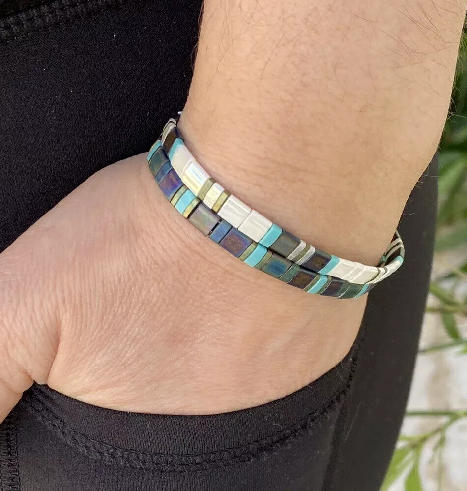 Miyuki Tila Set bracelet boho Japanese glass tile stackable minimal USA