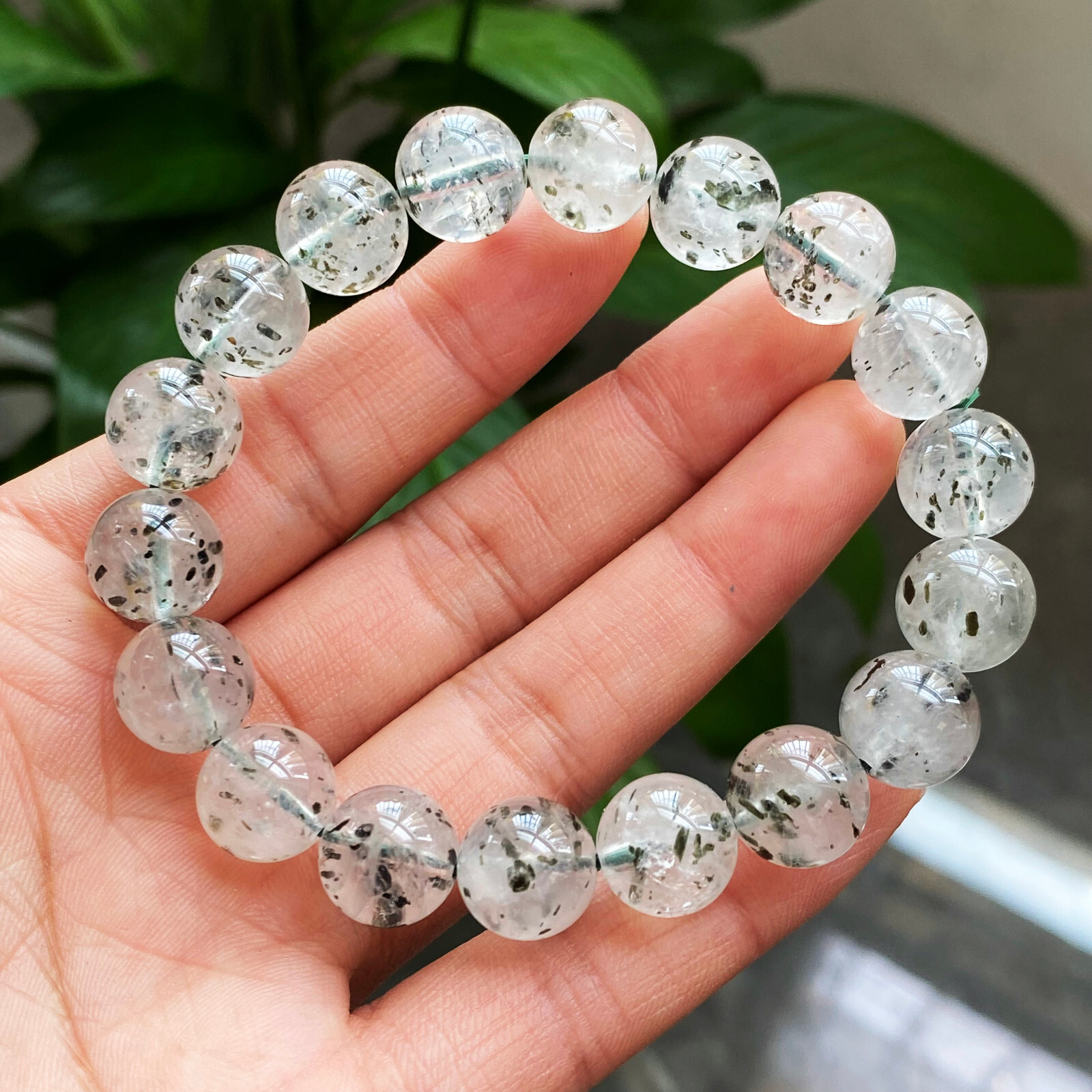 11.3mm Natural Super Seven 7 Green Mica Crystal Quartz Stone Bracelet C143