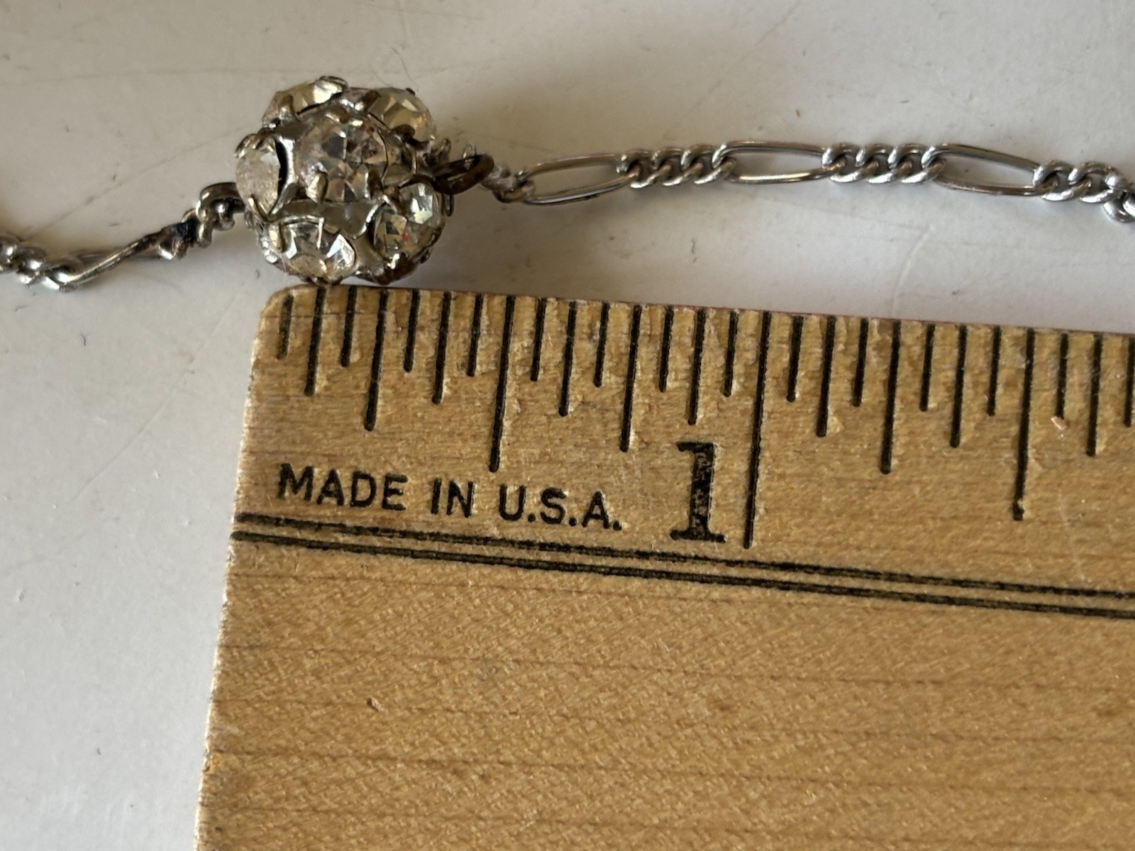 Necklace Silver Tone 9 Rhinestone Disco Ball Stations 30 in Barrel Clasp