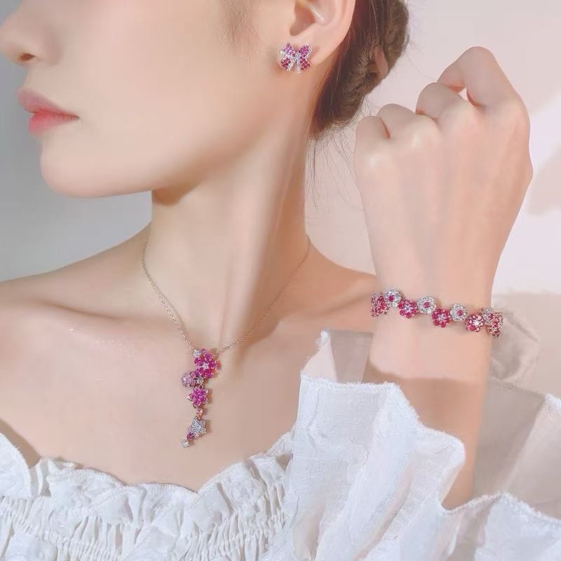 Wedding Bridal CZ Jewelry Set Zirconia Necklace Earrings Set