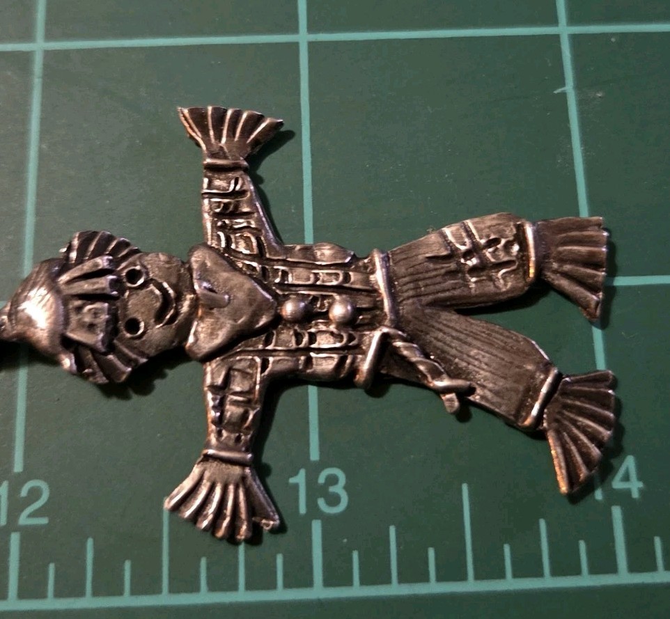 Unmarked Silver Tone Cute Scarecrow Necklace Fall Halloween ~23″ & ~2″ Pendant