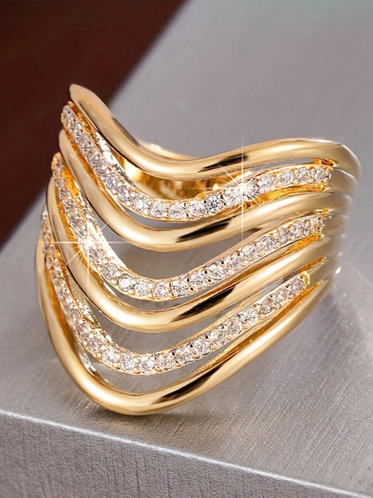 Elegant Cubic Zirconia Ring Wide Band Hollow Women’s Party Jewelry Gift for Her