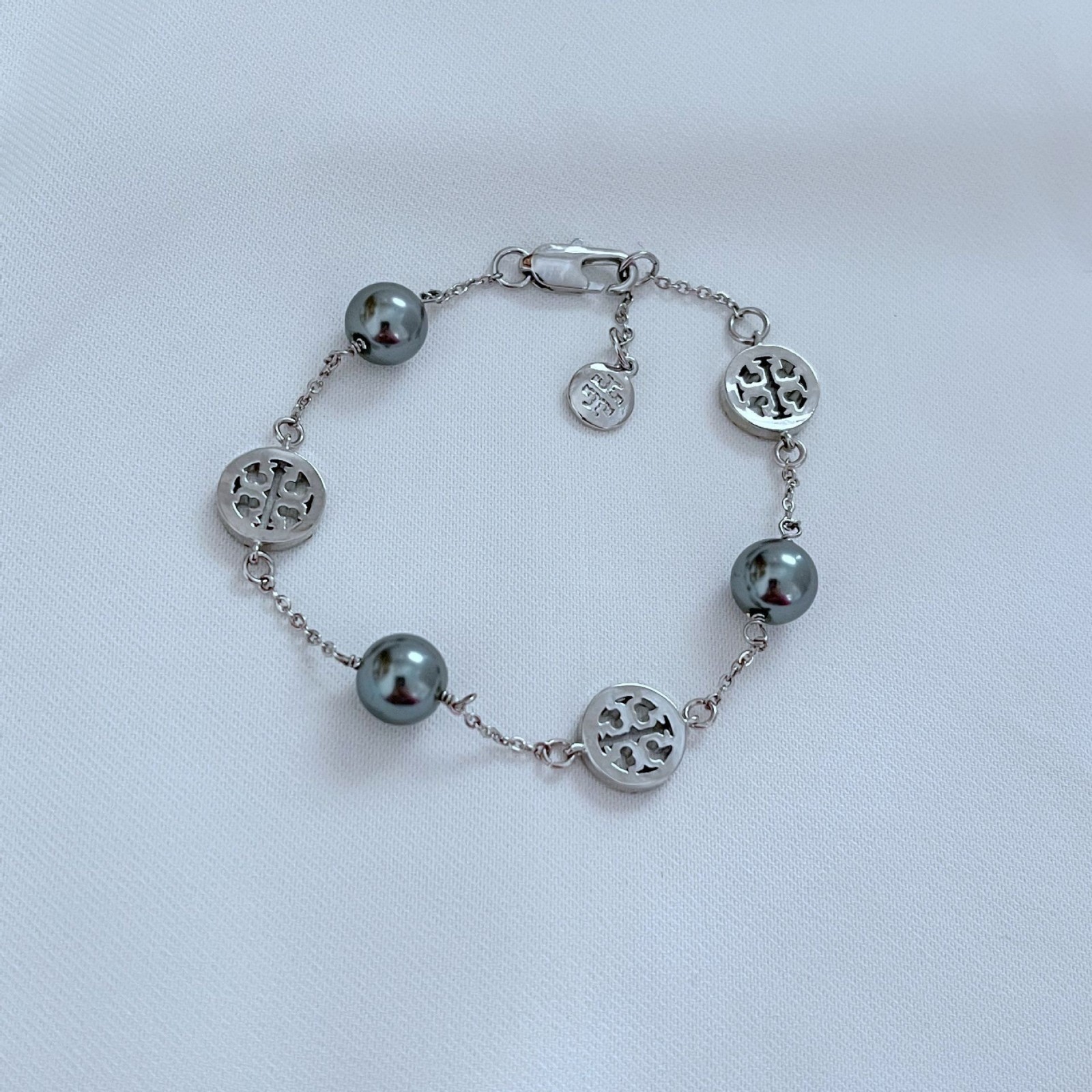 New Burch Miller Pave Pearl Chain Bracelet Silver with Jewelry Pouch