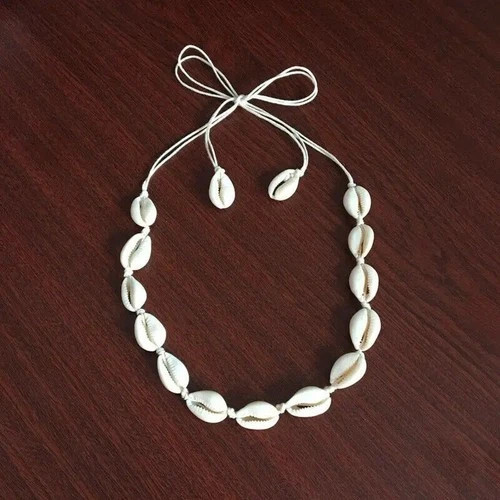 Cowrie Shell Choker Boho White String Necklace Surfer Beach Conch Puka, Hawaiian