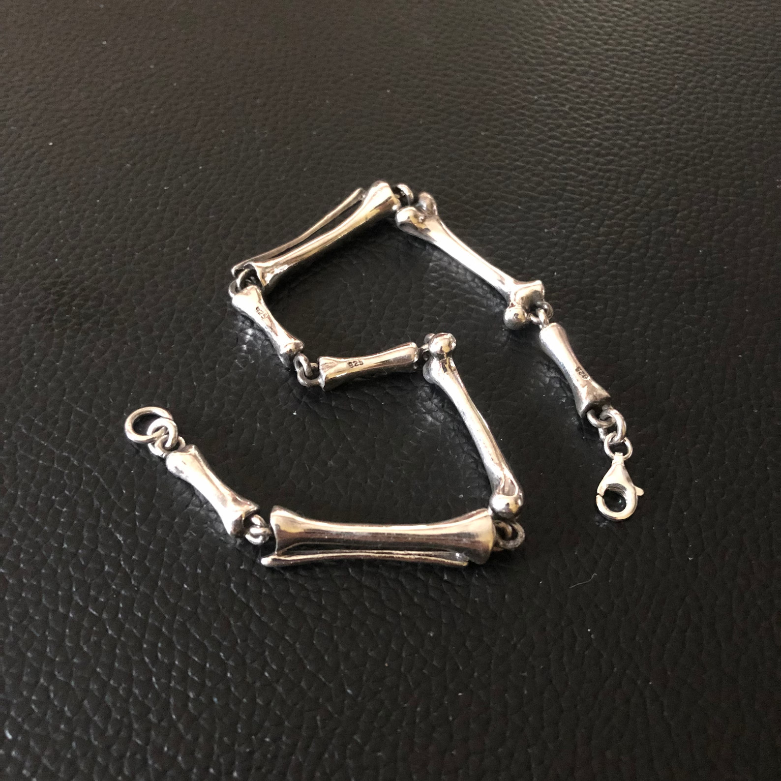 Handcrafted 925 Sterling Silver Bones Bracelet Punk Skeleton Gothic Biker Chain