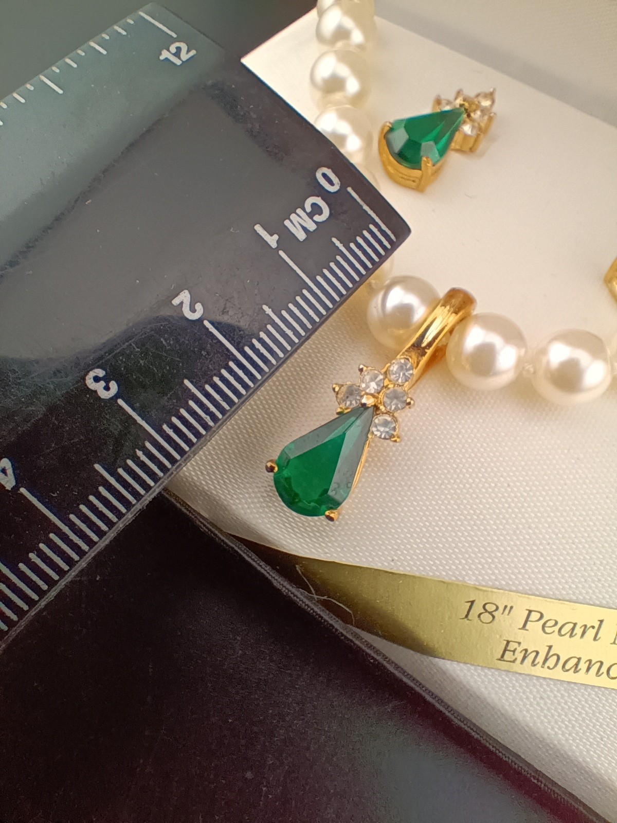 Roman Emerald Pearl Jewelry Necklace Peirced Earrings Yellow Gold Plated W/ Box