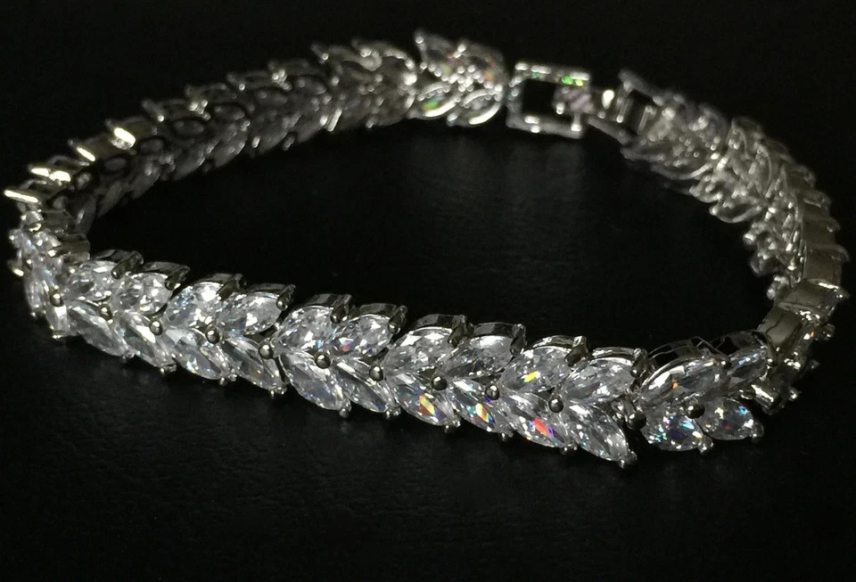 18K Platinum Plated Tennis Bracelet Simulated Diamond Bridal Jewelry Gift