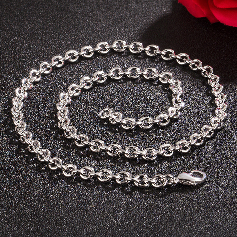 925 Sterling Silver Men’s 6mm Rolo Chain Necklace Round Cable Link Necklace