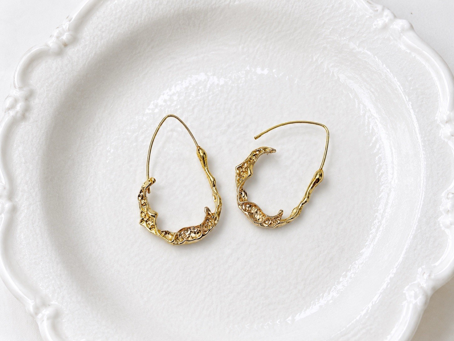 Free People Molten Gold Hammered Hoop Earrings Sculptural Artisan Boho Statement