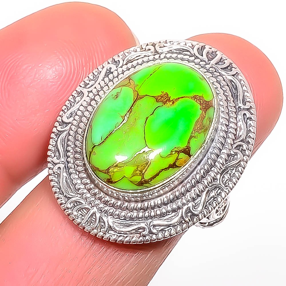 Copper Green Turquoise – Arizona 925 Sterling Silver Boho Ring s.7.5 T36