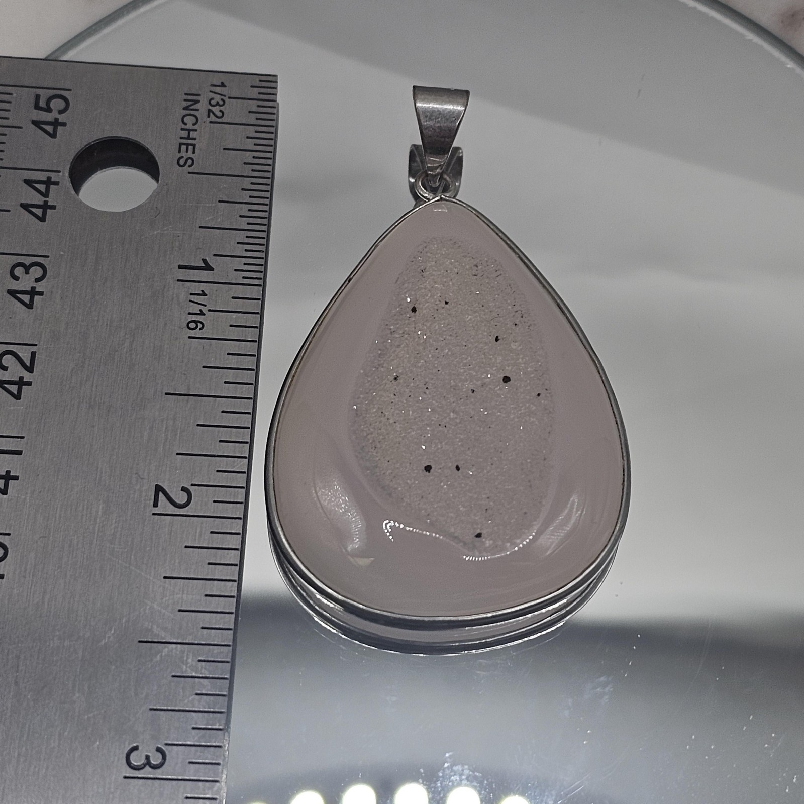Pink Teardrop Drusy Quartz Gemstone Large Pendant Silver Tone Statement Jewelry
