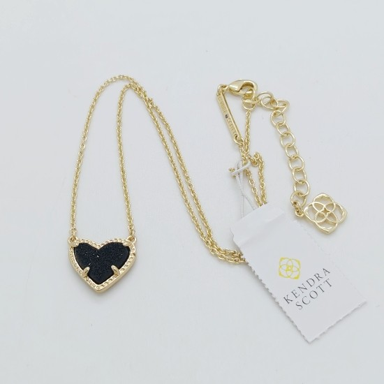 New Kendra Scott Ari Heart Gold Necklace in Black Drusy