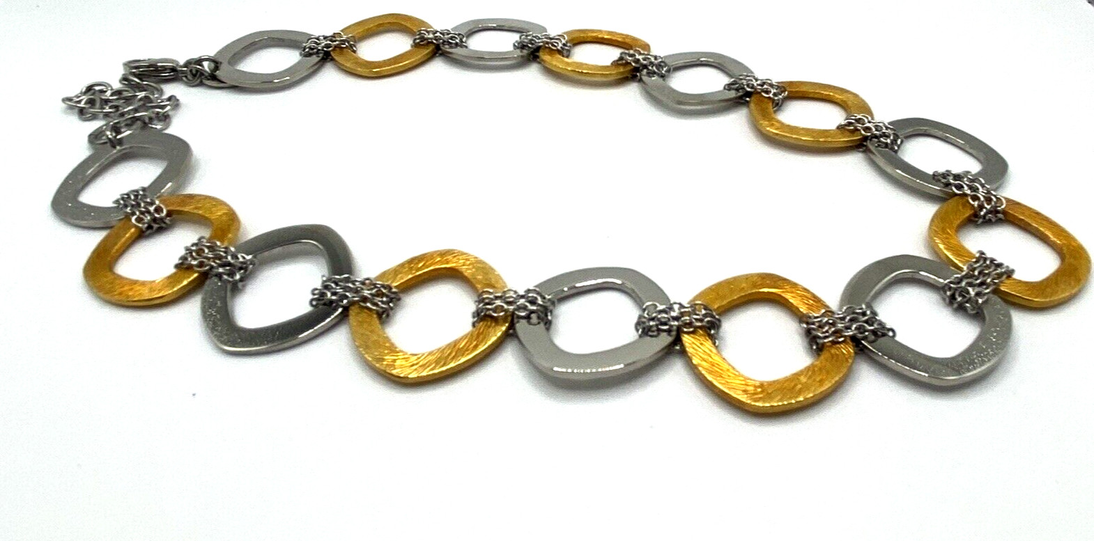 Steel By Design QVC Necklace Gold & Silver Tone Stainless Steel Square Links