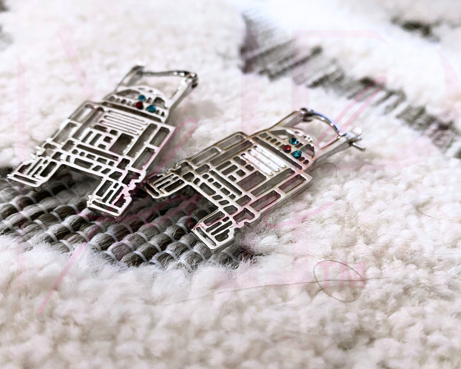 Star Wars Earring Snap Closure Cosplay Stainless Steel Silver Huggies R2-D2