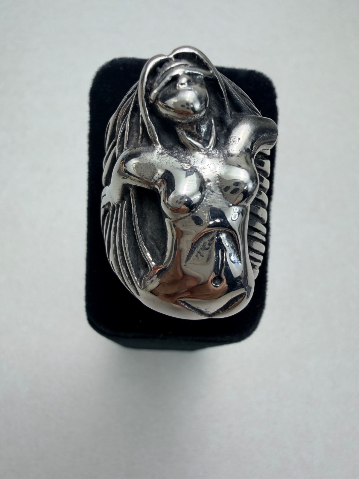 Stainless Steel Sculptural Nude Woman Art Ring Statement Biker Ring Unisex