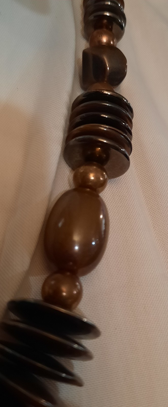 24″ Copper, Brown, Silver Baroque Beaded Graduated Strand String Necklace EXCOND