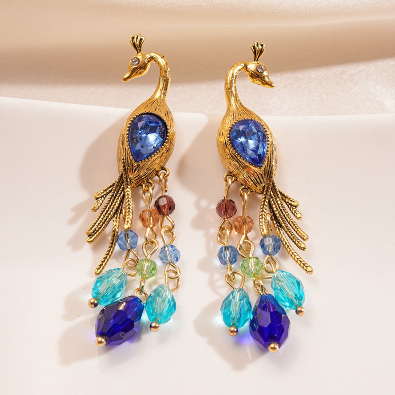 1Pair Peacock Tassel Dangle Earrings Multicolor Drop Earrings Luxury Jewelry